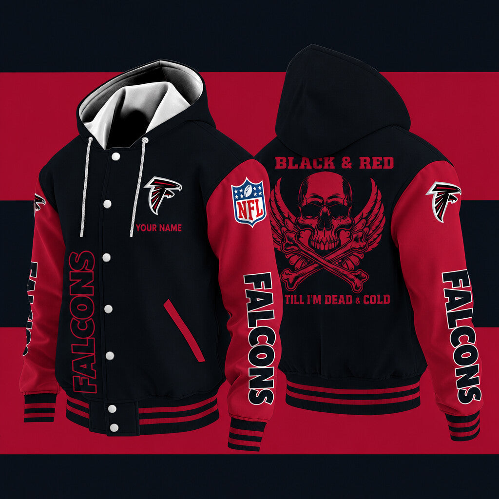 Atlanta Falcons Black & Red Till I'm Dead Hooded Letterman Jacket Cust