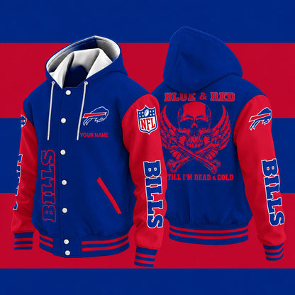 Buffalo Bills Blue & Red Till I'm Dead Hooded Letterman Jacket Custom