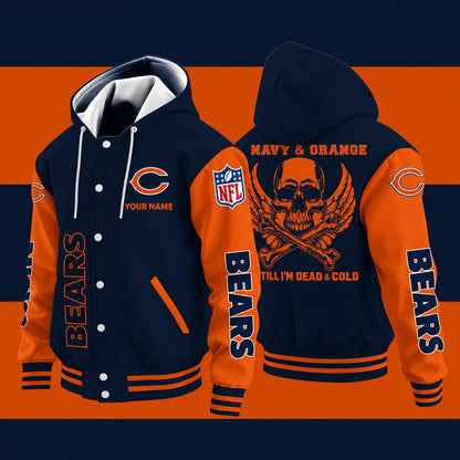 Chicago Bears Navy & Orange Till I'm Dead Hooded Letterman Jacket Cust