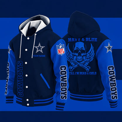 Dallas Cowboys Navy & Blue Till I'm Dead Hooded Letterman Jacket Custo