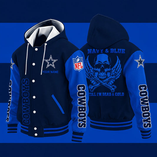 Dallas Cowboys Navy & Blue Till I'm Dead Hooded Letterman Jacket Custo
