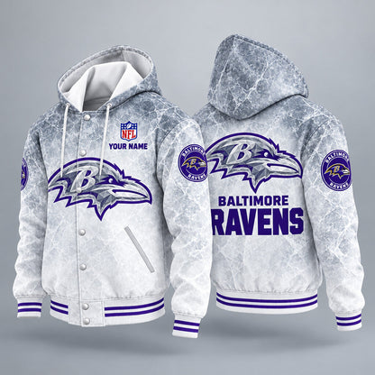 Baltimore Ravens Ice Hooded Letterman Jacket Custom Name Phuzen
