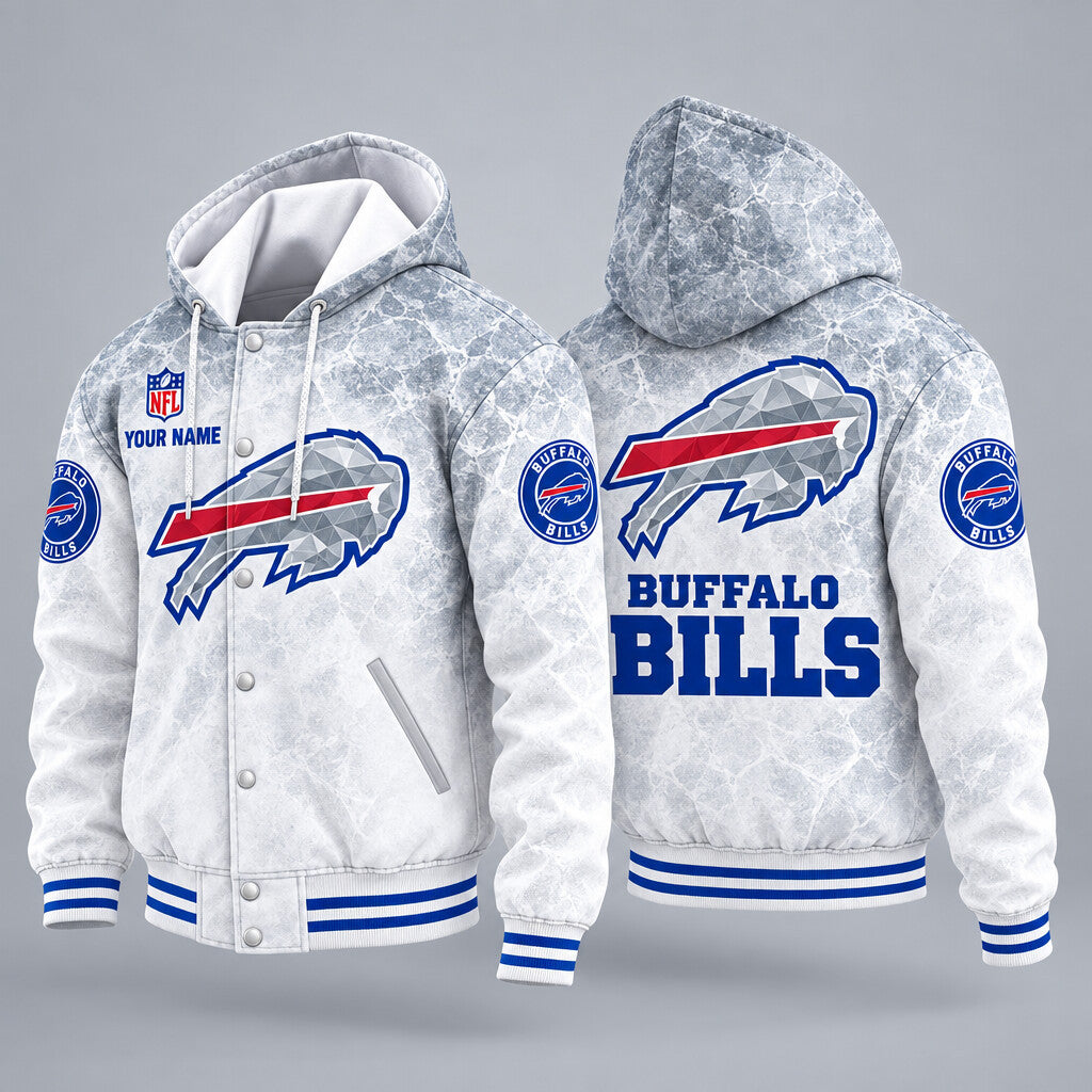 Buffalo Bills Ice Hooded Letterman Jacket Custom Name Pdzkv4