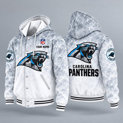 Carolina Panthers Ice Hooded Letterman Jacket Custom Name Pg74jp
