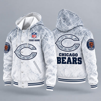 Chicago Bears Ice Hooded Letterman Jacket Custom Name Pvj5a3