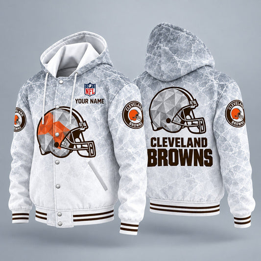 Cleveland Browns Ice Hooded Letterman Jacket Custom Name Pg8uhu