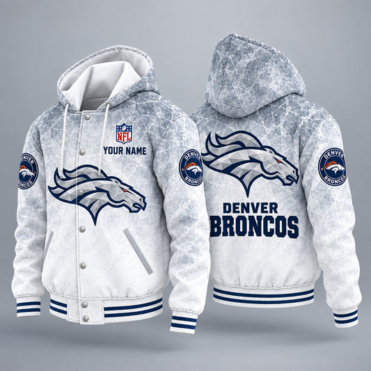 Denver Broncos Ice Hooded Letterman Jacket Custom Name P4fwvv