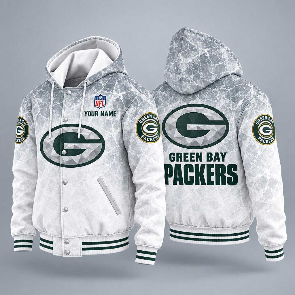 Green Bay Packers Ice Hooded Letterman Jacket Custom Name P262h6