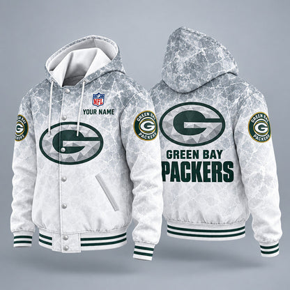 Green Bay Packers Ice Hooded Letterman Jacket Custom Name P262h6