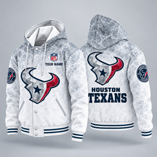 Houston Texans Ice Hooded Letterman Jacket Custom Name Pd7vag