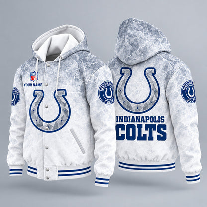 Indianapolis Colts Ice Hooded Letterman Jacket Custom Name Ppudv8