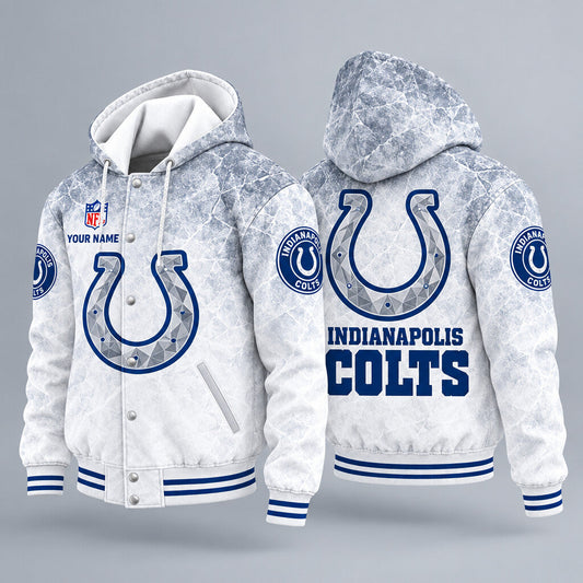 Indianapolis Colts Ice Hooded Letterman Jacket Custom Name Ppudv8