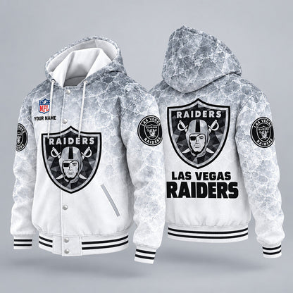 Las Vegas Raiders Ice Hooded Letterman Jacket Custom Name P3hqb9