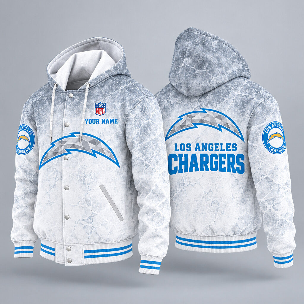 Los Angeles Chargers Ice Hooded Letterman Jacket Custom Name Pvxstq