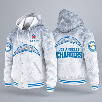 Los Angeles Chargers Ice Hooded Letterman Jacket Custom Name Pvxstq