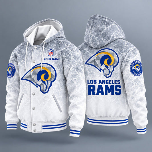 Los Angeles Rams Ice Hooded Letterman Jacket Custom Name P5wmkf