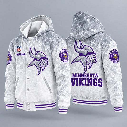 Minnesota Vikings Ice Hooded Letterman Jacket Custom Name Pncde5