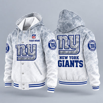 New York Giants Ice Hooded Letterman Jacket Custom Name Pfnmcm