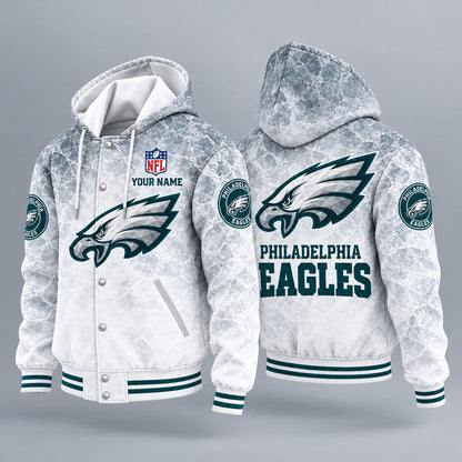 Philadelphia Eagles Ice Hooded Letterman Jacket Custom Name Pwg775