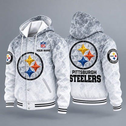 Pittsburgh Steelers Ice Hooded Letterman Jacket Custom Name Pjhrjb