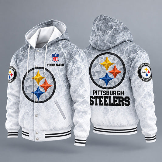 Pittsburgh Steelers Ice Hooded Letterman Jacket Custom Name Pjhrjb