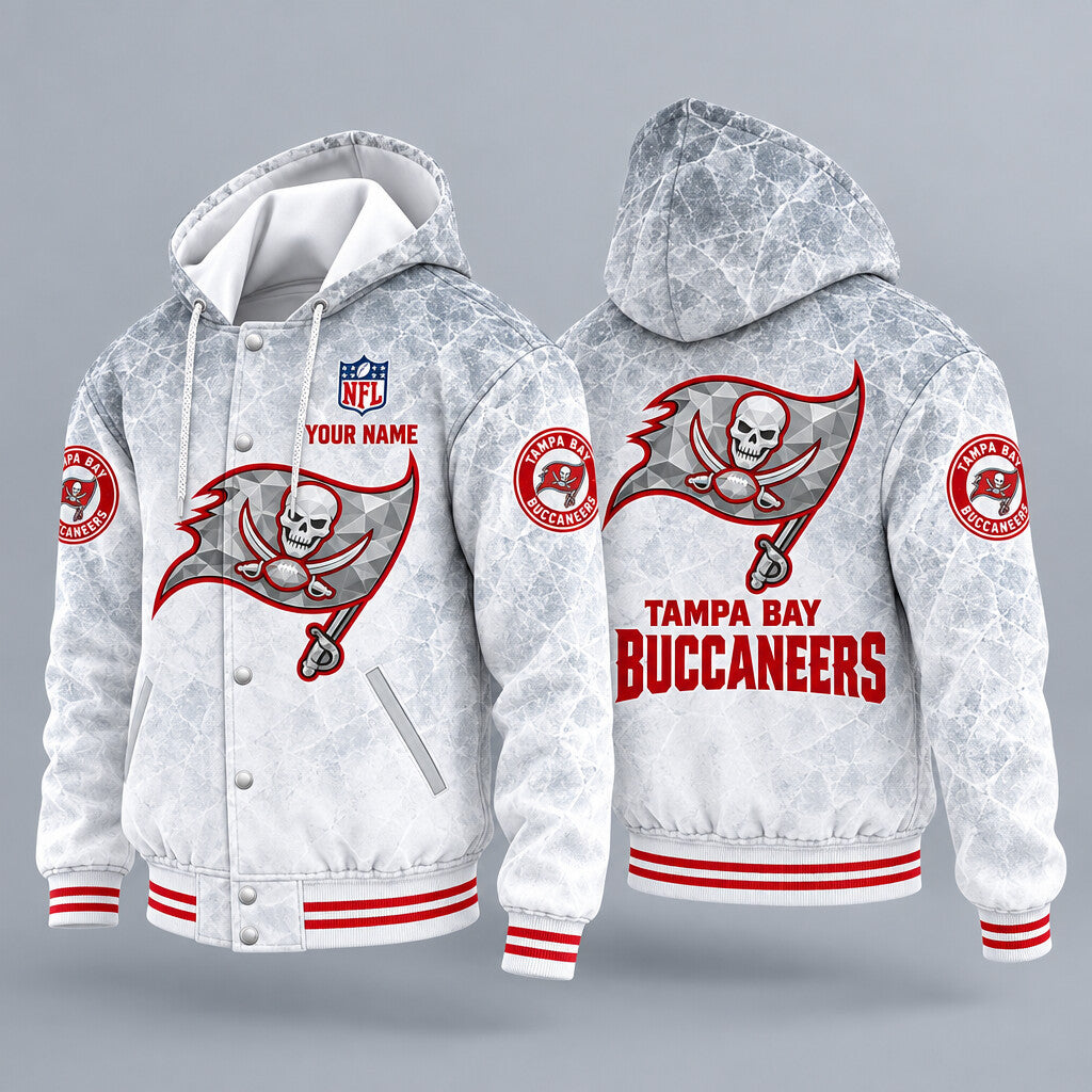 Tampa Bay Buccaneers Ice Hooded Letterman Jacket Custom Name P9275k