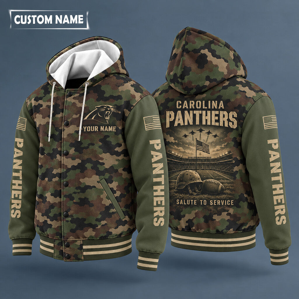 Carolina Panthers Salute To Service Hooded Letterman Jacket Custom Name Prmwf7