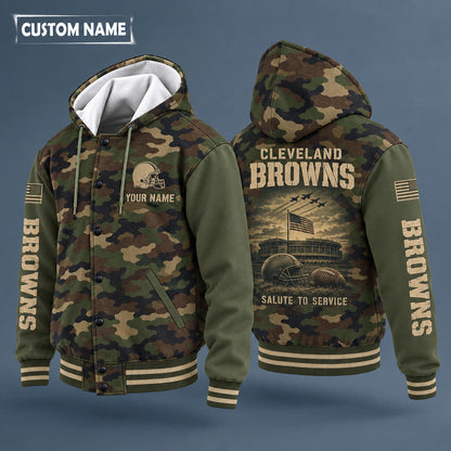 Cleveland Browns Salute To Service Hooded Letterman Jacket Custom Name P6q65e