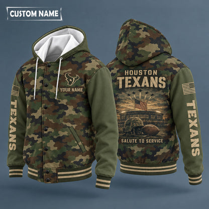 Houston Texans Salute To Service Hooded Letterman Jacket Custom Name P58rcm