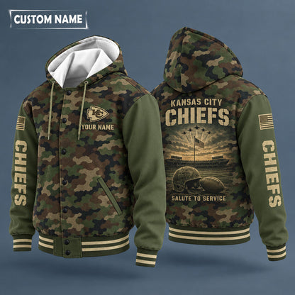 Kansas City Chiefs Salute To Service Hooded Letterman Jacket Custom Na
