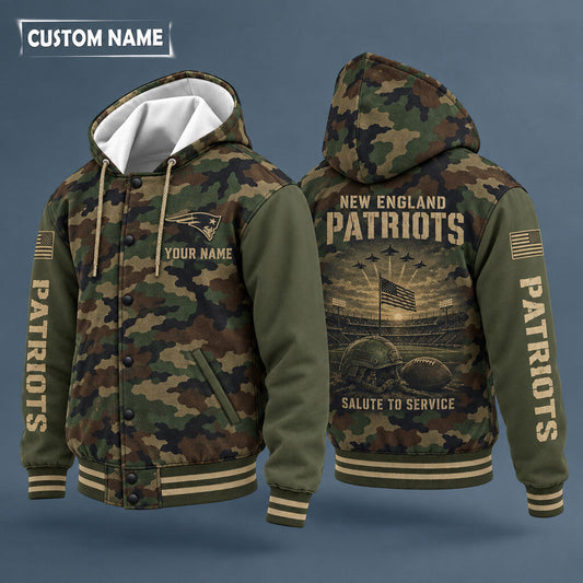 New England Patriots Salute To Service Hooded Letterman Jacket Custom