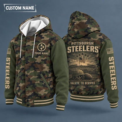 Pittsburgh Steelers Salute To Service Hooded Letterman Jacket Custom N