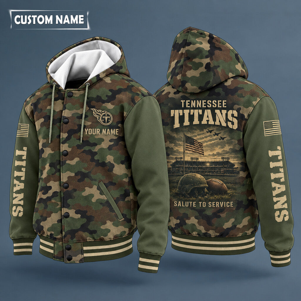 Tennessee Titans Salute To Service Hooded Letterman Jacket Custom Name