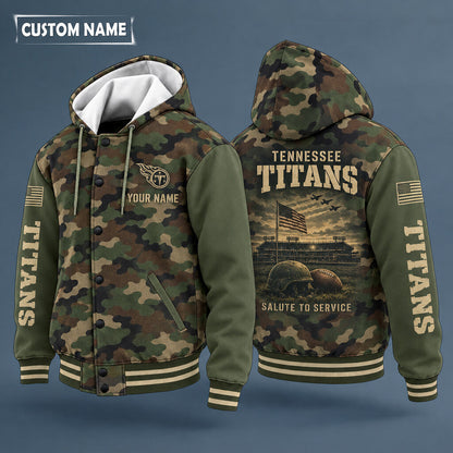 Tennessee Titans Salute To Service Hooded Letterman Jacket Custom Name