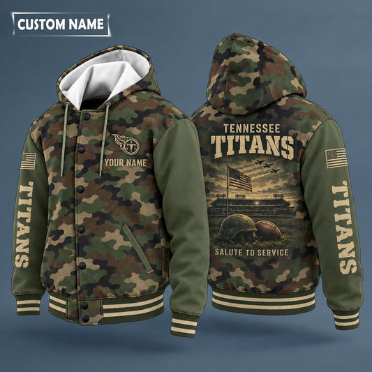 Tennessee Titans Salute To Service Hooded Letterman Jacket Custom Name