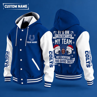 Indianapolis Colts It's Ok If You Don't Like My Team Christmas Hooded Letterman Jacket Custom Name P76qni