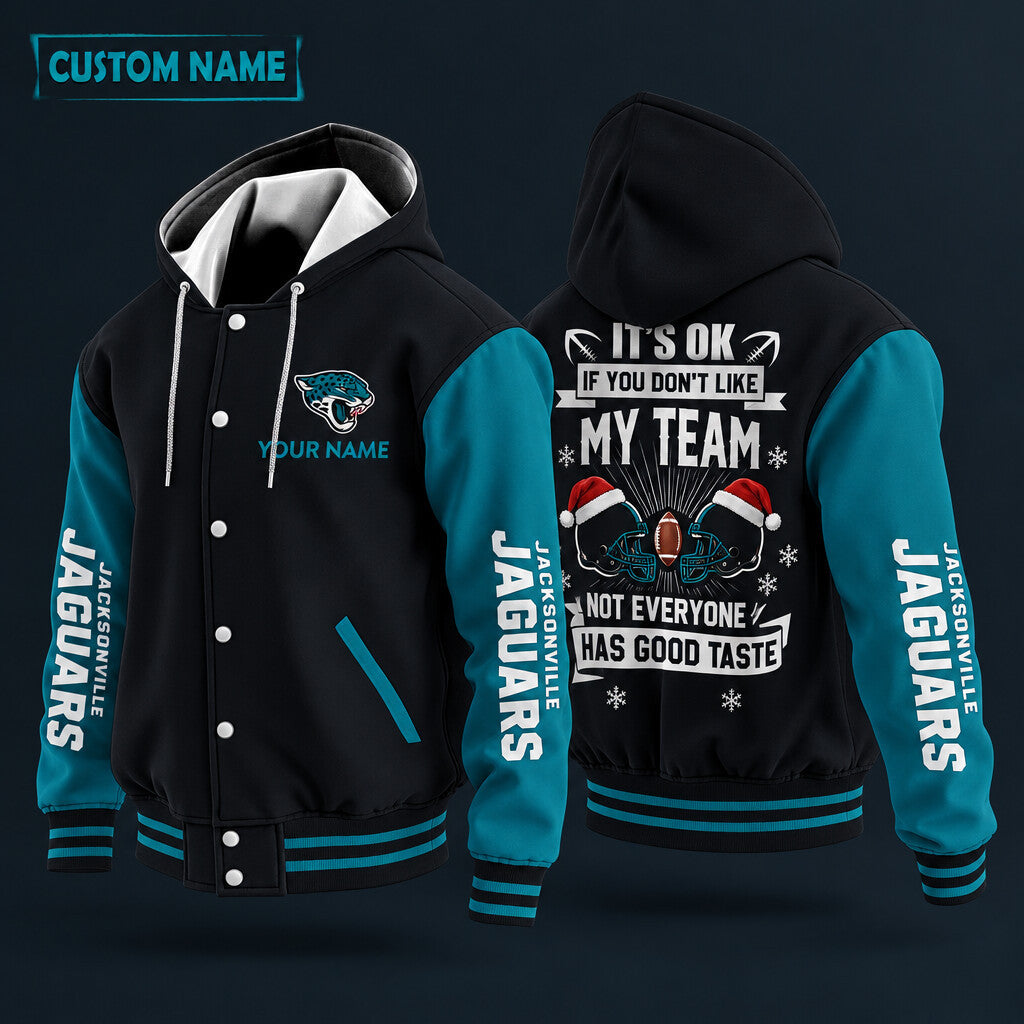 Jacksonville Jaguars It's Ok If You Don't Like My Team Christmas Hooded Letterman Jacket Custom Name P46zq5
