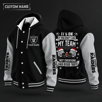 Las Vegas Raiders It's Ok If You Don't Like My Team Christmas Hooded Letterman Jacket Custom Name Pw6nt9