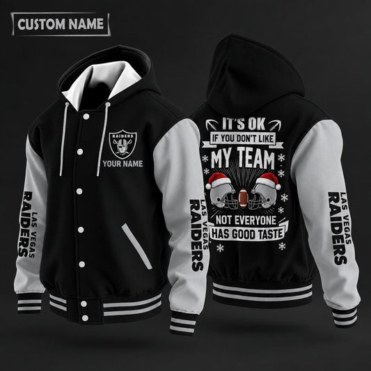 Las Vegas Raiders It's Ok If You Don't Like My Team Christmas Hooded Letterman Jacket Custom Name Pw6nt9
