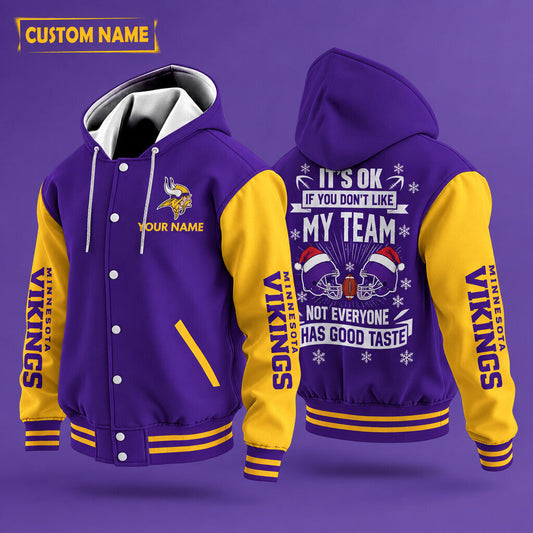 Minnesota Vikings It's Ok If You Don't Like My Team Christmas Hooded Letterman Jacket Custom Name Puei6a