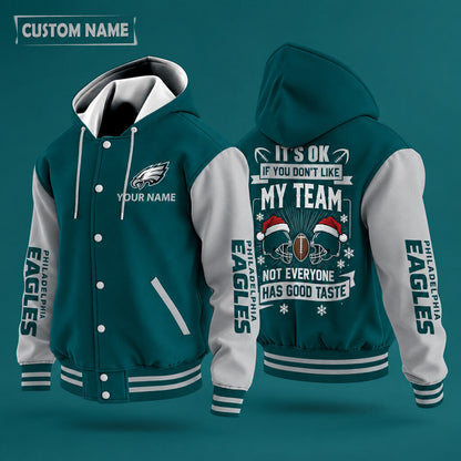 Philadelphia Eagles It's Ok If You Don't Like My Team Christmas Hooded Letterman Jacket Custom Name P9xi26