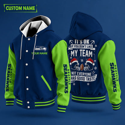 Seattle Seahawks It's Ok If You Don't Like My Team Christmas Hooded Letterman Jacket Custom Name Pggal9