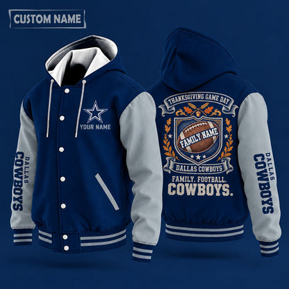Dallas Cowboys Thanksgiving Game Day Family Hooded Letterman Jacket Cu
