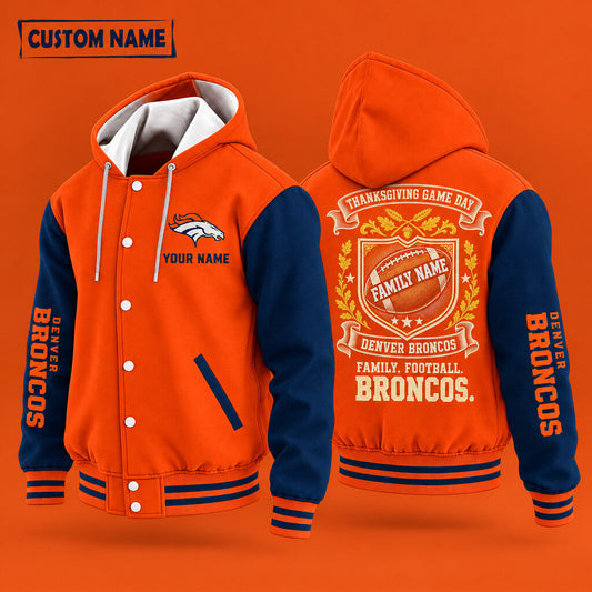Denver Broncos Thanksgiving Game Day Family Hooded Letterman Jacket Cu