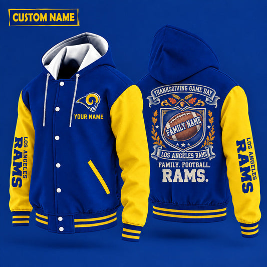 Los Angeles Rams Thanksgiving Game Day Family Hooded Letterman Jacket Custom Name Pnb5pq
