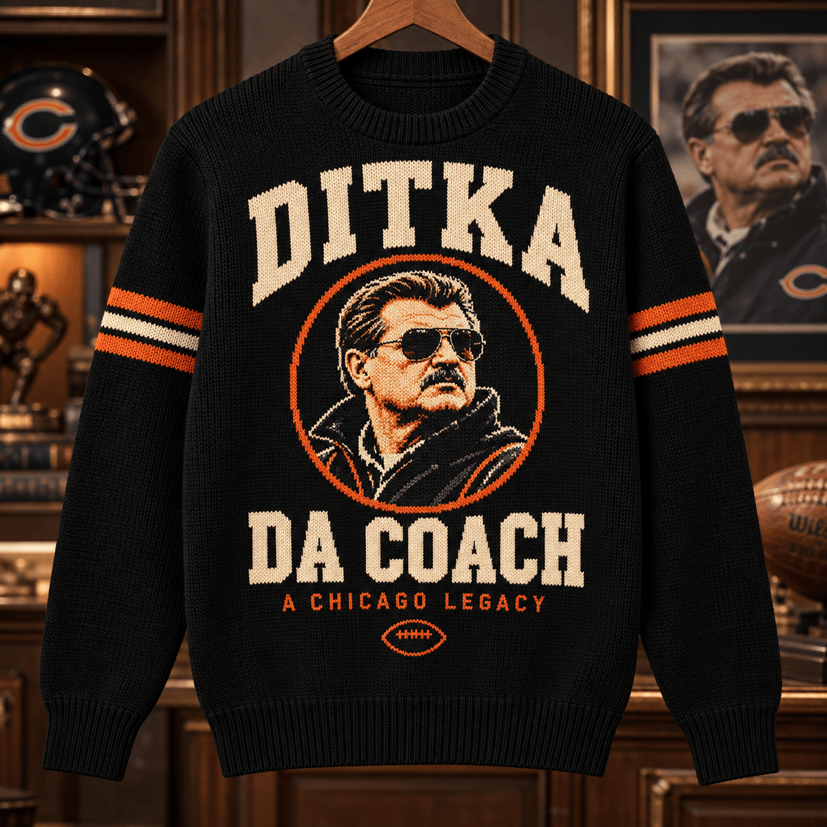 Chicago Bears Da Coach Black Crewneck Sweater Mike Ditka Football Gift For Fans