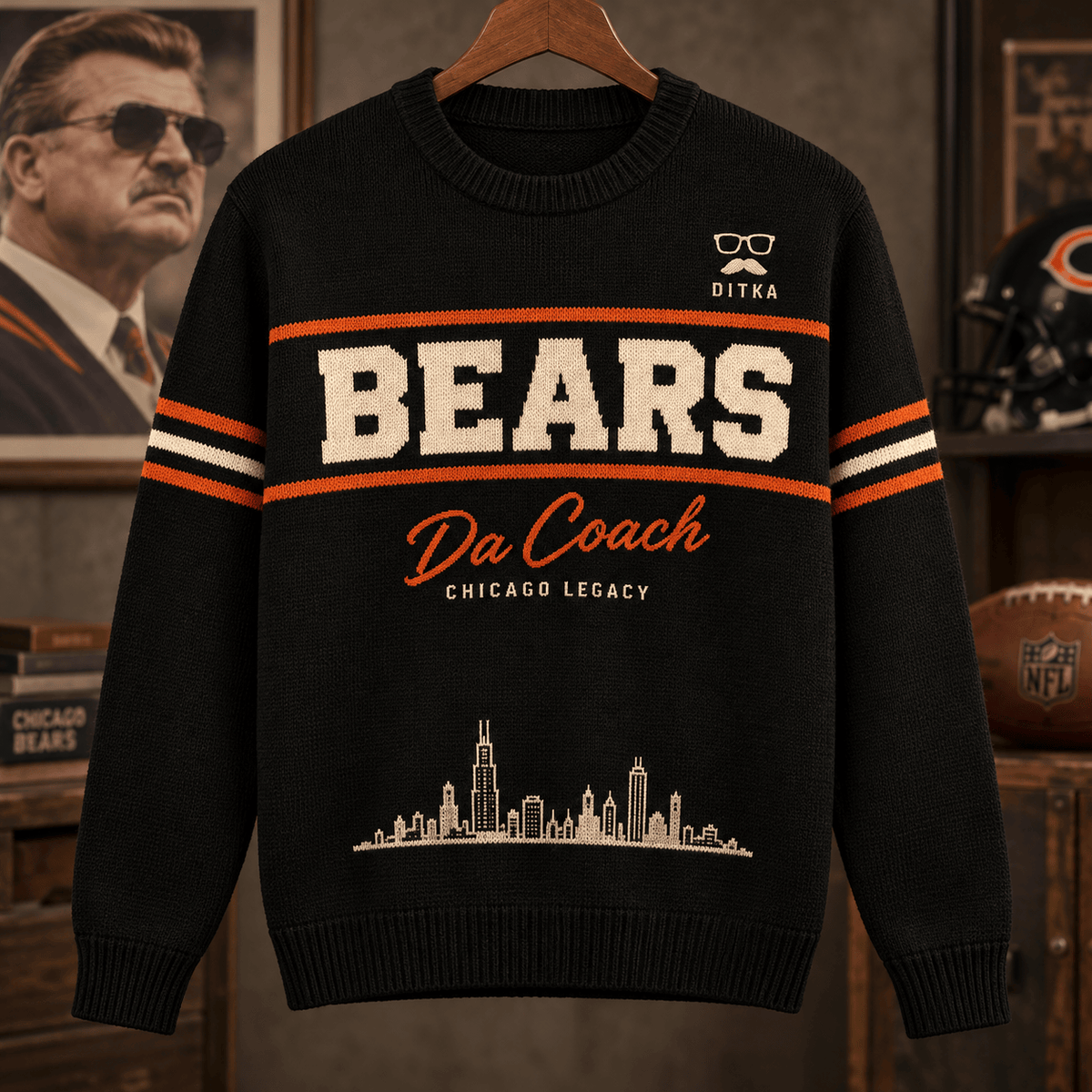 Mike Ditka Chicago Bears Black Crewneck Sweater Da Coach Legacy Gift For Fans