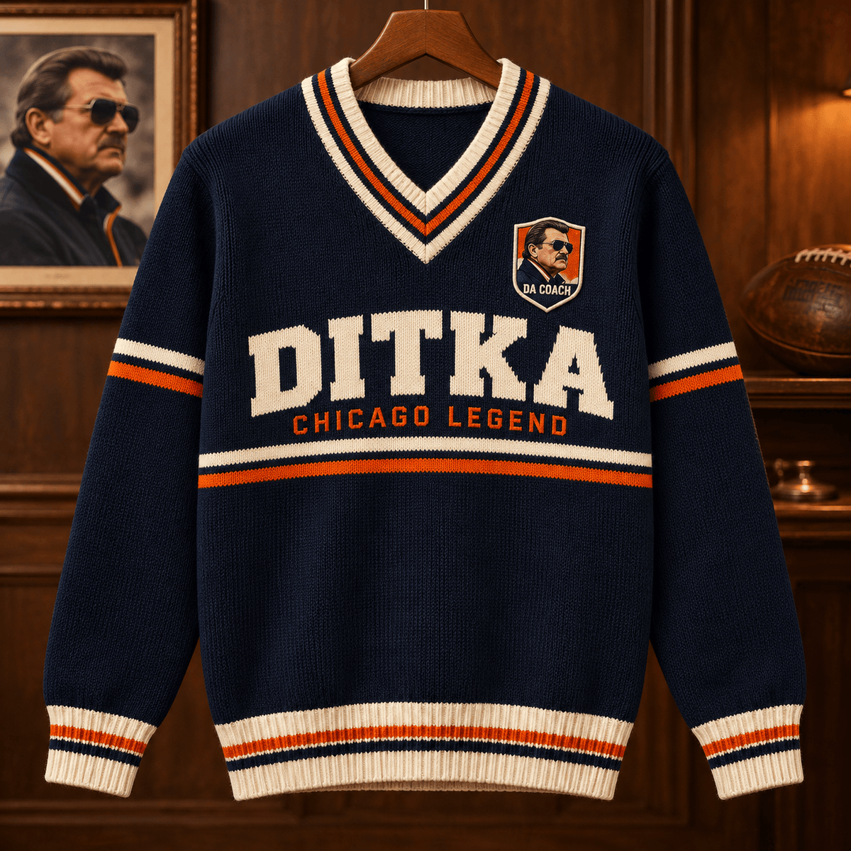 Mike Ditka Chicago Legend V Neck Knit Sweater Da Coach Tribute For Bears Fans