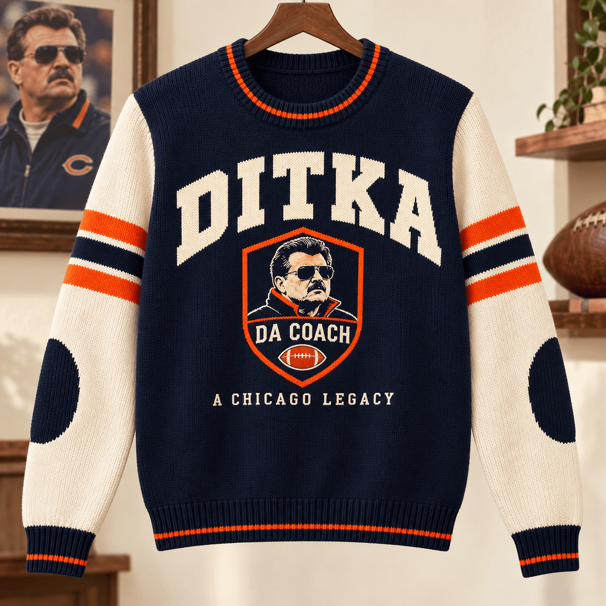 Mike Ditka Varsity Knit Sweater Chicago Bears Da Coach Heritage Apparel For Fans