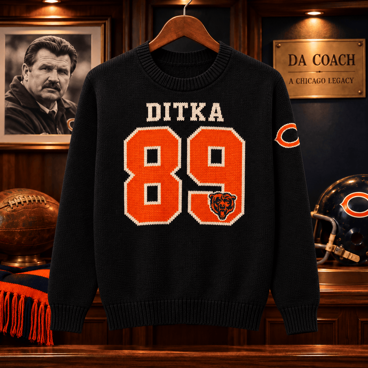 Mike Ditka 89 Black Knit Sweater Chicago Bears Classic Football Apparel